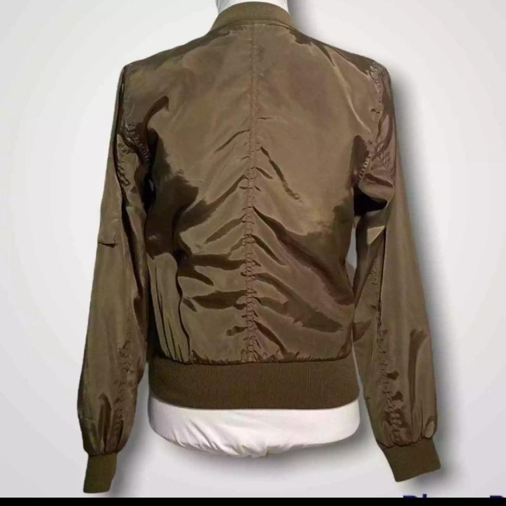 Love Tree Olive Green Floral Embroidered Bomber Jacket. Size Medium - Picture 3 of 12